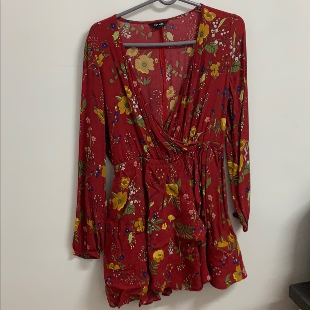 Floral ruffle elastic waist wrap dress